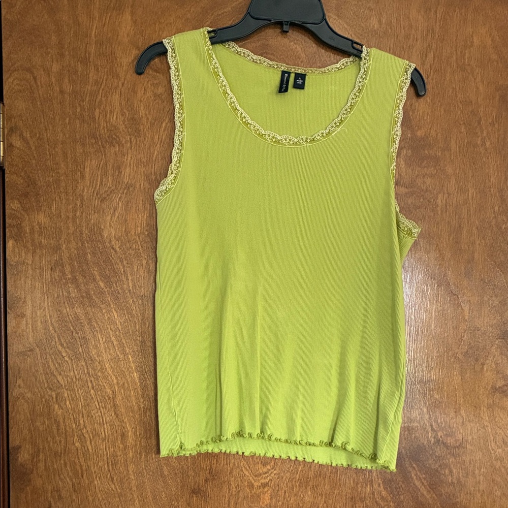 Essentials by Milano Lime Green Lace-Trim Tank Top